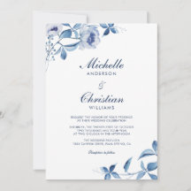 Invitación de boda floral acuarela azul