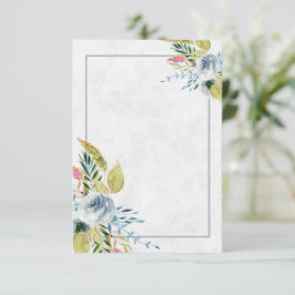 Invitación de boda floral acuarela azul en blanco