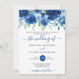 Invitación de boda floral acuarela azul marino