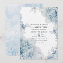 Invitación de boda floral acuarela azul polvorient