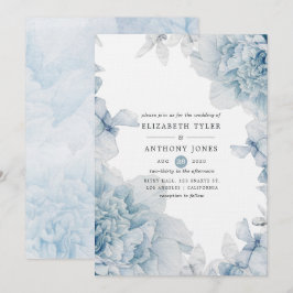 Invitación de boda floral acuarela azul polvorient