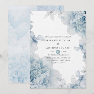 Invitación de boda floral acuarela azul polvorient