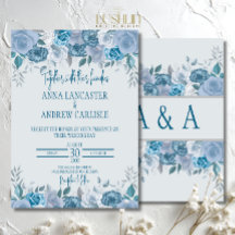 Invitación de boda floral acuarela azul polvorient