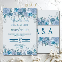 Invitación de boda floral acuarela azul polvorient
