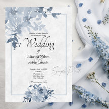 Invitación de boda floral acuarela azul presupuest