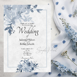Invitación de boda floral acuarela azul presupuest