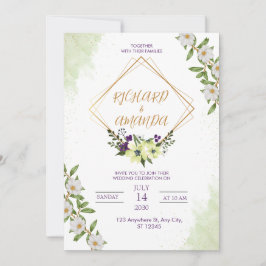 Invitación de boda floral acuarela blanca y verde