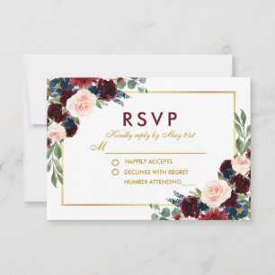 Invitación de boda floral acuarela burgundy oro az