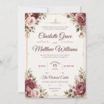 Invitación de Boda Floral Acuarela Burgundy Real