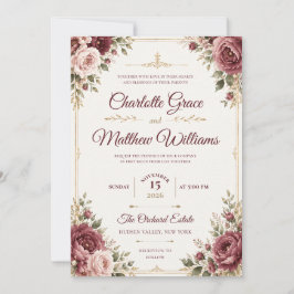 Invitación de Boda Floral Acuarela Burgundy Real