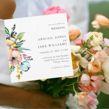 Invitación de Boda Floral Acuarela Colorida de Ver
