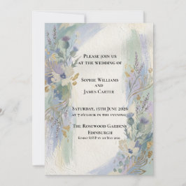 Invitación de boda floral acuarela gris azul