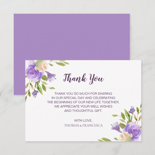 Invitación de boda floral acuarela lila (Anverso / Reverso)