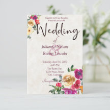 Invitación de boda floral acuarela limón y magenta