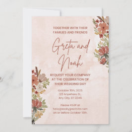 Invitación de boda floral acuarela marrón verde