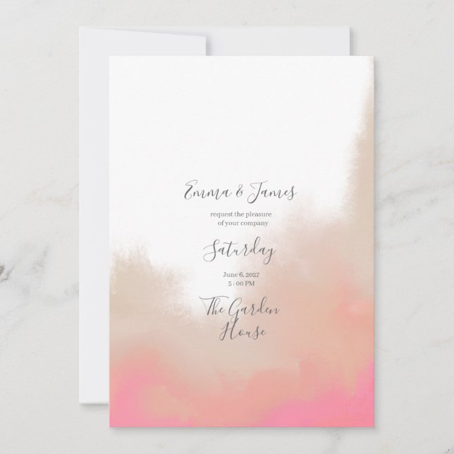 Invitación de boda floral acuarela melocotón (Anverso)