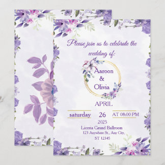 Invitación de Boda Floral Acuarela Morada Elegante