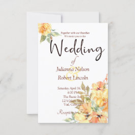 Invitación de boda floral acuarela naranja y amari