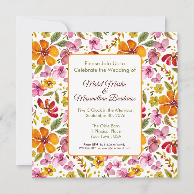 Invitación de boda floral acuarela personalizada (Anverso)
