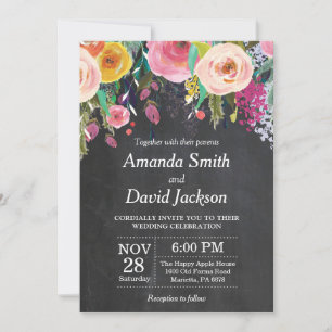 Invitación de boda floral acuarela pizarra
