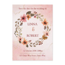 invitación de boda floral acuarela rosa 