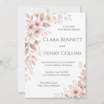 Invitación de boda floral acuarela rosa rubor