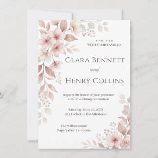 Invitación de boda floral acuarela rosa rubor