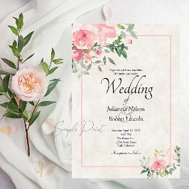 Invitación de boda floral acuarela rosa rubor en b