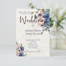 Invitación de boda floral acuarela rosa y azul