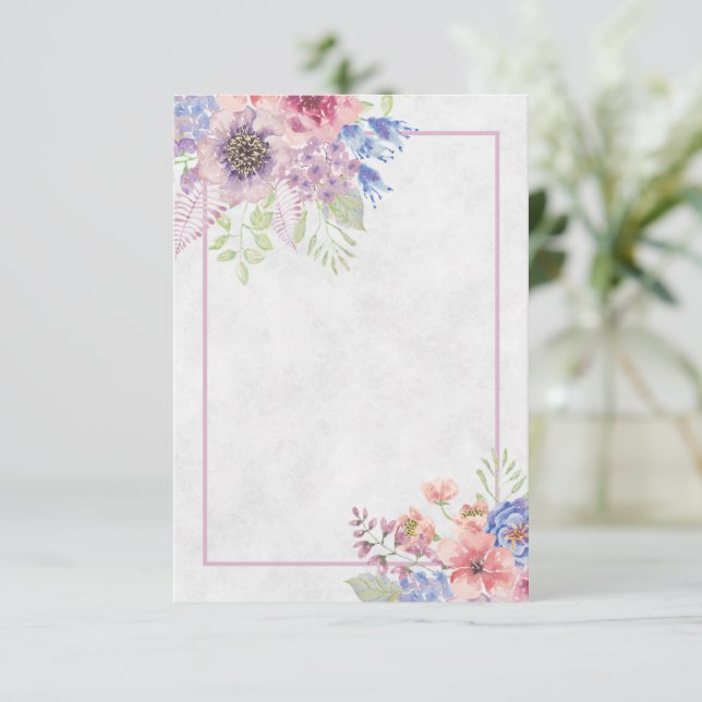 Invitación de boda floral acuarela rosa y azul cla (Anverso de pie)