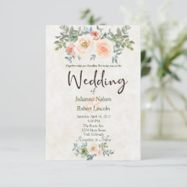 Invitación de boda floral acuarela rosa y verde