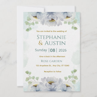 Invitación de Boda Floral Acuarela Verde Azul El