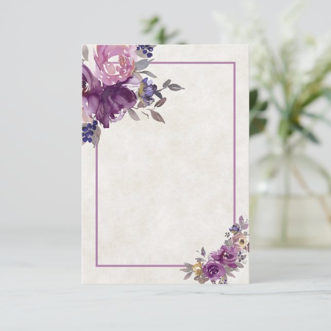 Invitación de boda floral acuarela violeta presupu (Anverso de pie)