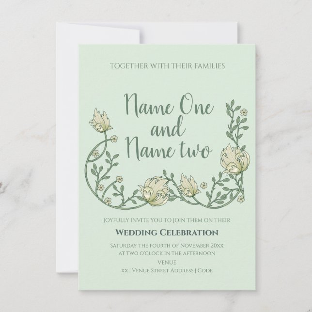 Invitación de boda floral al estilo Art Nouveau (Anverso)