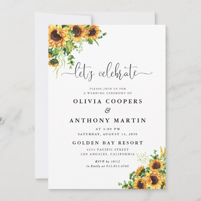 Invitación de boda floral amarilla (Anverso)