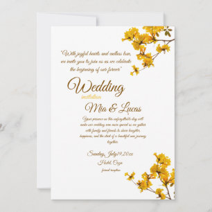 Invitación de boda floral amarilla elegante