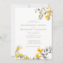 Invitación de boda floral amarilla moderna sin pad