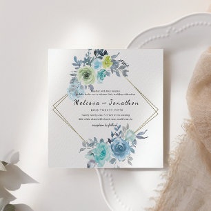Invitación de boda floral amarillo azul claro verd