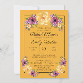 Invitación de boda floral amarillo mostaza