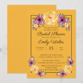 Invitación de boda floral amarillo mostaza