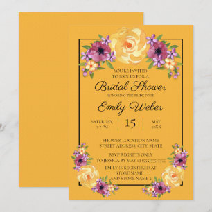 Invitación de boda floral amarillo mostaza