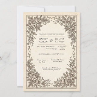 Invitación de boda floral antigua
