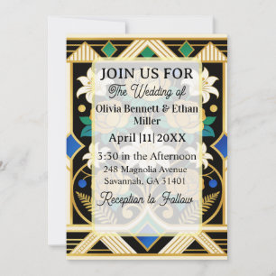 Invitación de boda floral Art Déco elegante