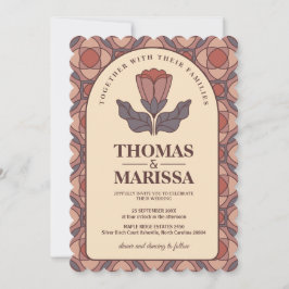Invitación de boda floral Art Deco retro con códig