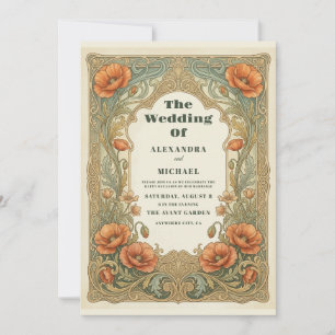 Invitación de Boda Floral Art Nouveau Elegante Mar