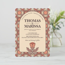 Invitación de Boda Floral Art Nouveau Retro con QR