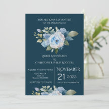 Invitación de boda floral azul