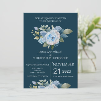 Invitación de boda floral azul