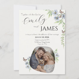 Invitación de Boda Floral Azul