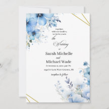 Invitación de boda floral azul acuarela